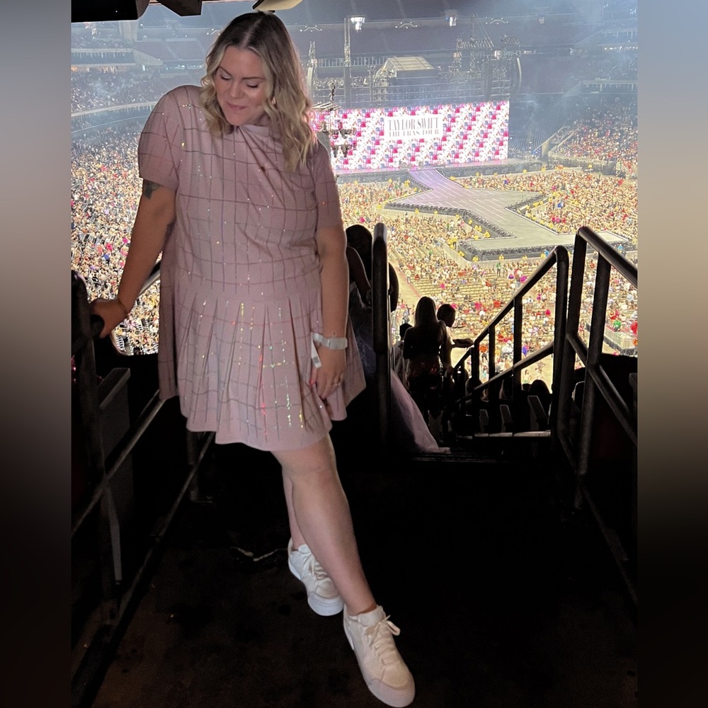 Queen Of Sparkles PINK RHINESTONE PLAID TEE DRESS - Picture 3 of 4